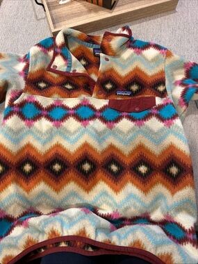 Patagonia Fleece Pullover in Turquoise, Rust & Cream